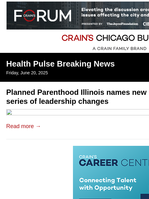 crainalerts newsletter: Planned Parenthood Illinois names new chair