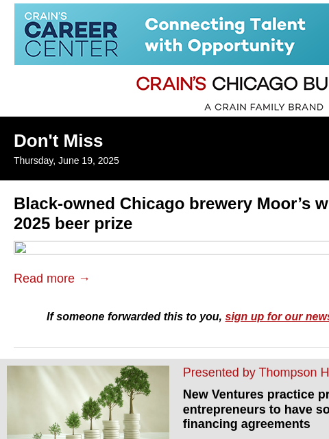 crainalerts newsletter: Black-owned Chicago brewery wins big beer prize