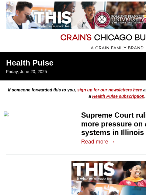 crainalerts newsletter: Illinois to become another type of medical haven