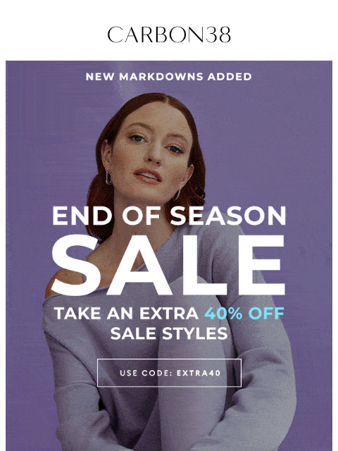 carbon38 newsletter: EXTRA 40% OFF: leggings, sports bras, tops + more.