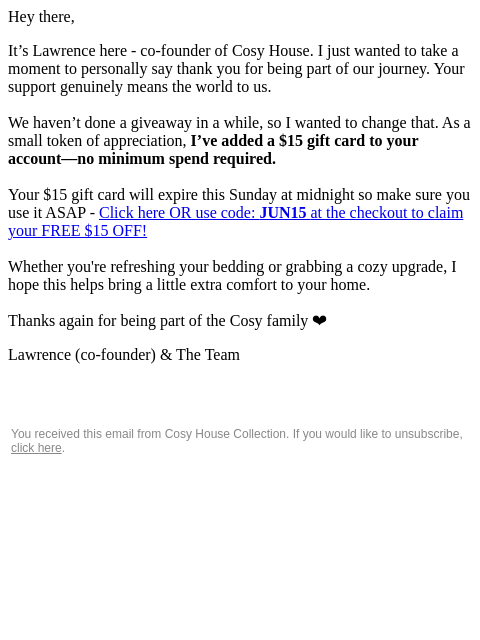 cosyhousecollection newsletter: RE: Your free gift