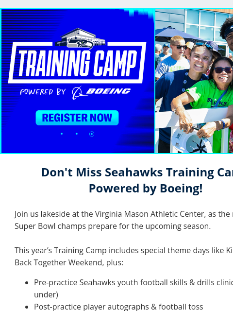 seahawksemail newsletter: ICYMI: Join Us at Seahawks Training Camp!