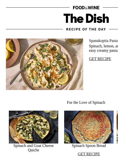 foodandwine newsletter: Spanakopita Pasta