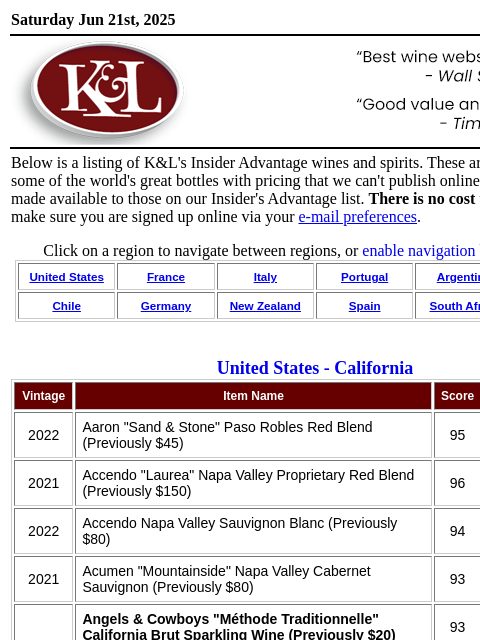 klwines newsletter: Insider's Advantage