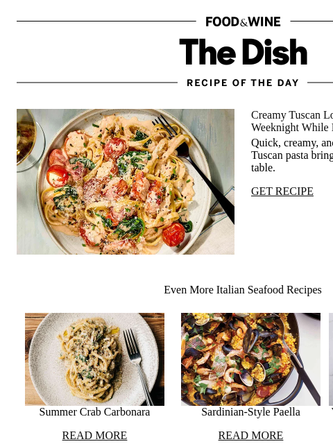 foodandwine newsletter: Creamy Tuscan Lobster Pasta