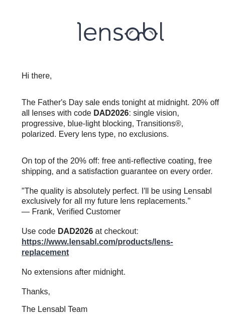 lensabl newsletter: The Father's Day Sale Ends Tonight