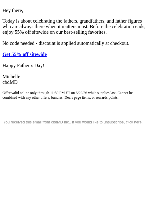 cbdmd newsletter: Guys, One Day Left To Save 55%
