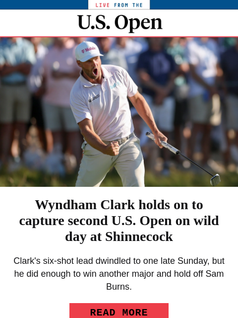 golfdigest newsletter: BREAKING: Wyndham Clark wins second U.S. Open