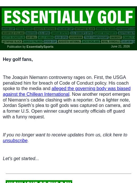 newsbreakexpress newsletter: U.S. Open Caddie Clashes With Journalist