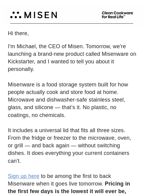 misen newsletter: Something New Launches on Kickstarter Tomorrow