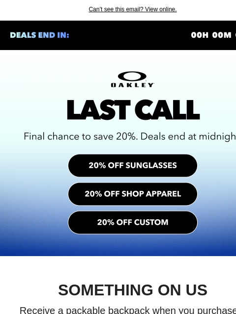 oakley newsletter: Move Fast To Score 20% Off