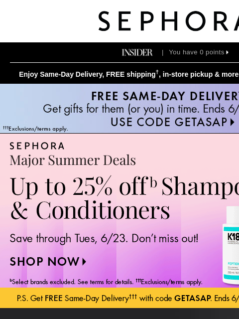 sephora newsletter: Save on your faves: up to 25% off select shampoos ...
