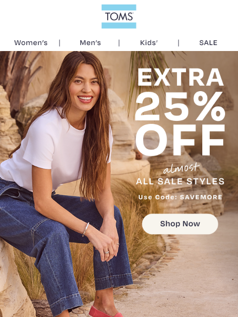 toms newsletter: Sale on Sale! Save up to 55% on Warm Weather Style...