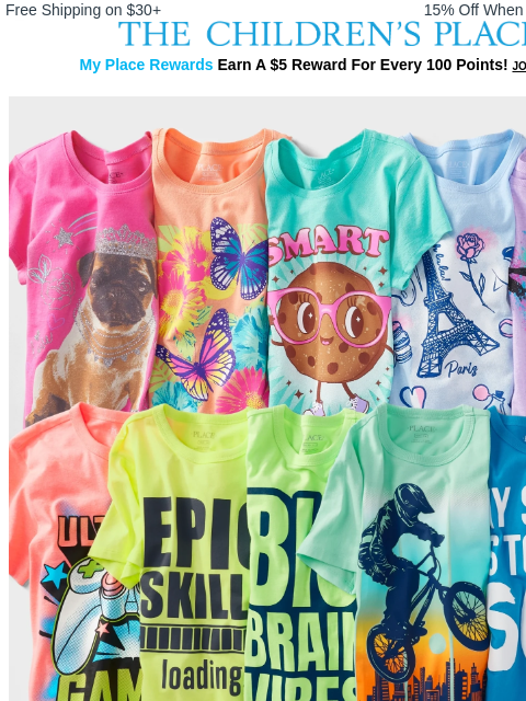 childrensplace newsletter: $5+ Graphic Tees & EXTRA 25% OFF your order inside...
