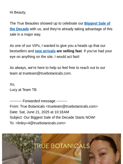 truebotanicals newsletter: FWD: 10 Years, Selling 10X Faster