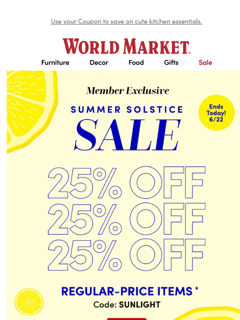 emailworldmarket newsletter: 👋 Have you saved 25% yet? Coupon expires TONIGHT!