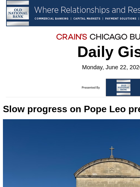 crainalerts newsletter: Slow progress on Pope Leo preservation efforts