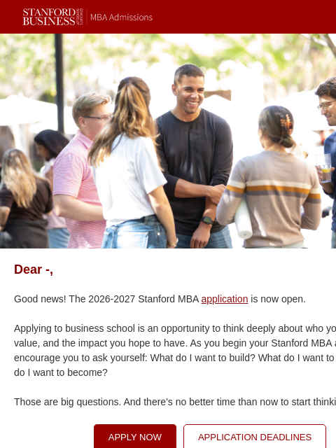 stanford newsletter: MBA Application is now open!