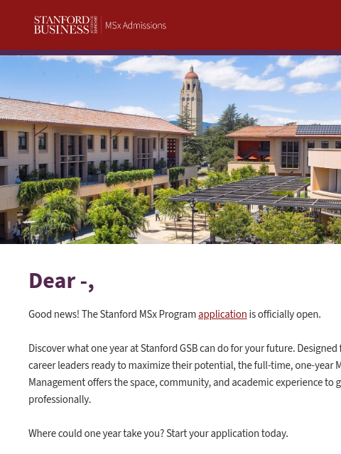 stanford newsletter: MSx Application is Now Open!