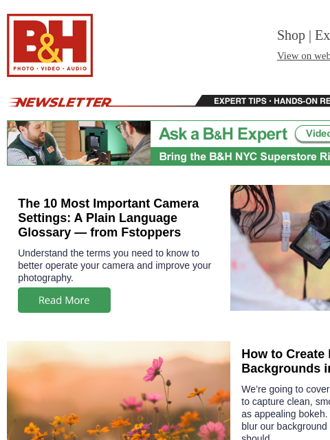 bhphotovideo newsletter: Photography Glossary, Creating Beautiful Backgroun...