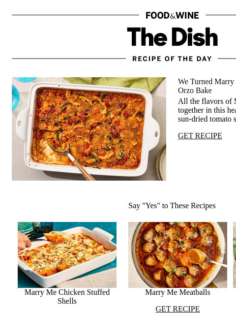 foodandwine newsletter: Marry Me Chicken Orzo Bake