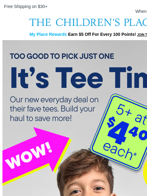 childrensplace newsletter: Fresh Summer Tees: 5+ at $4.40 each!