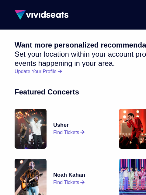 vividseats newsletter: Your National Ticket Update