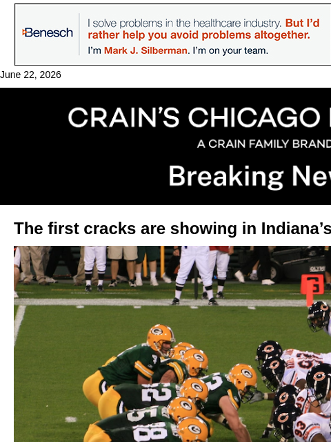 crainalerts newsletter: Indiana's Bears stadium bid faces its first pushba...