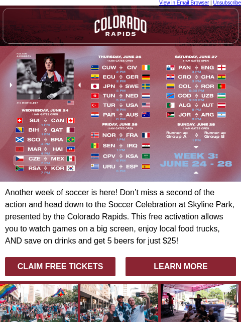thecoloradorapids newsletter: Week 3 Schedule: Soccer Celebration at Skyline Par...