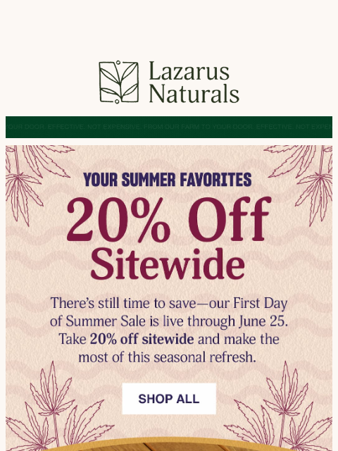 lazarusnaturals newsletter: 🍉 Summer's Here & So Are the Savings – 20% Off!