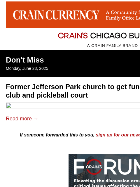 crainalerts newsletter: Former church to become club, pickleball court