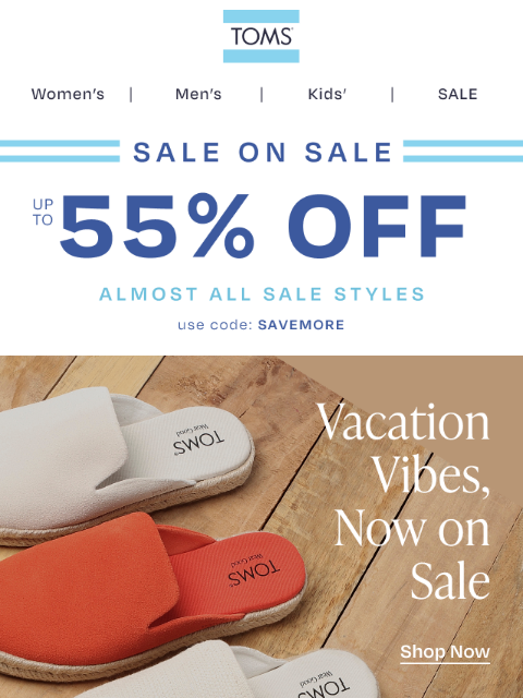 toms newsletter: Take an Extra 25% Off Warm Weather Slip Ons