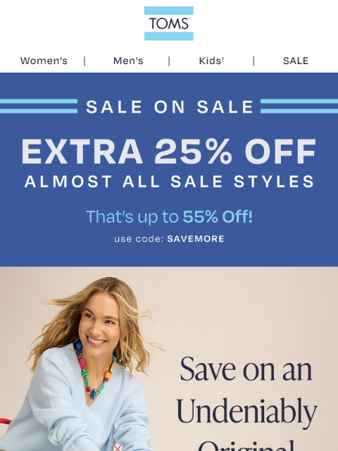 toms newsletter: Take an Extra 25% Off Sale Alpargatas—As Low as $2...
