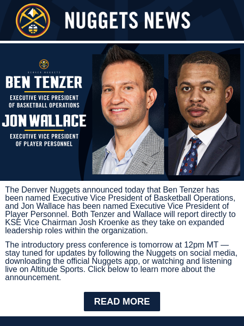 thedenvernuggets newsletter: Nuggets Name New Basketball Operations Leadership