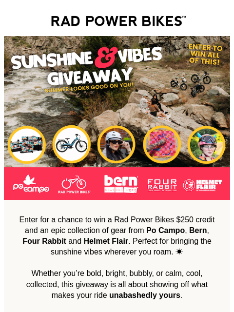 radpowerbikes newsletter: Giveaway Alert ☀️ Roll Into Summer With $250 Rad C...