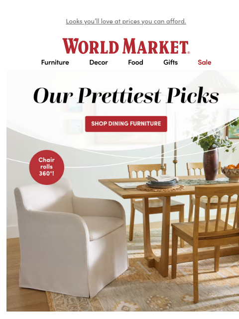 emailworldmarket newsletter: 🤩 Dreaming of a new dining room? Come on in.