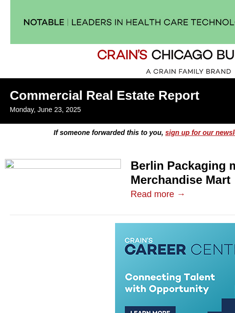 crainalerts newsletter: HQ moving out of West Loop