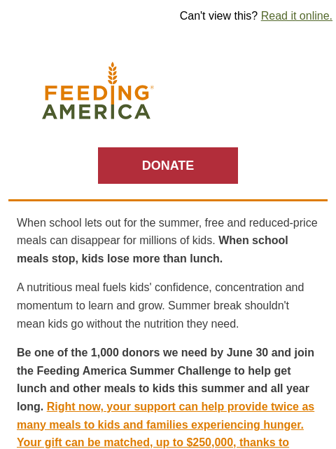 feedingamerica newsletter: Kids need meals this summer—can you help?