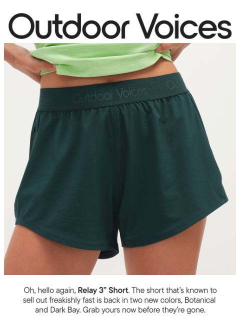 outdoorvoices newsletter: COLOR DROP: RELAY 3" SHORT