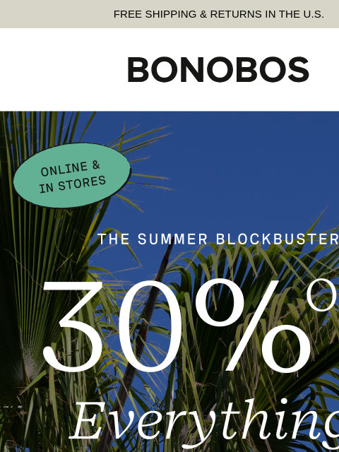 bonobos newsletter: Launched: 30% Off Everything