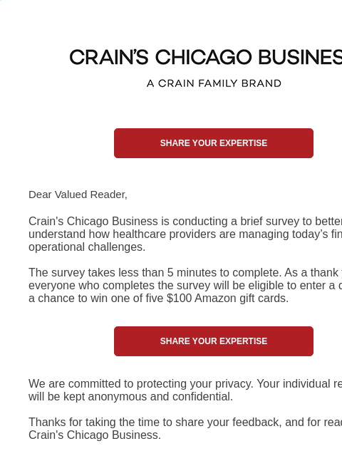 crainalerts newsletter: [Action Requested] Share your perspective