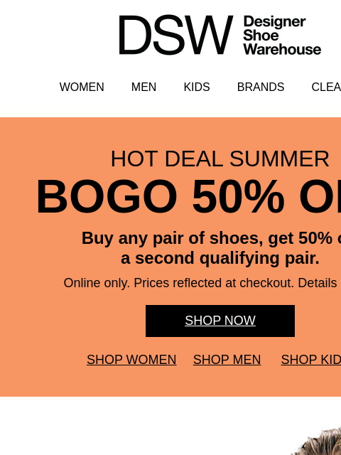dsw newsletter: BOGO 50% off 🤝 new shoes