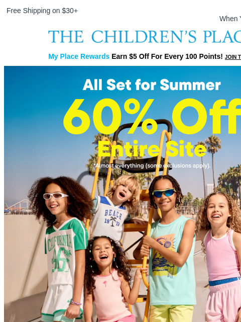childrensplace newsletter: 60% OFF shorts, swim & so much more!