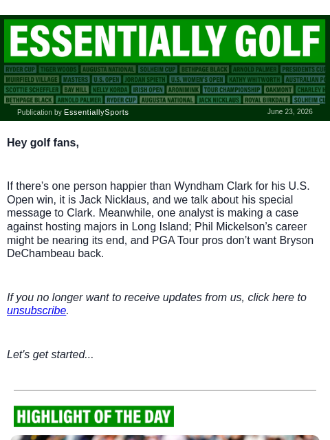 newsbreakexpress newsletter: Nicklaus’s Touching Message to Clark