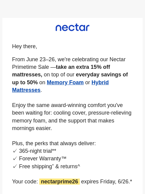 nectarsleep newsletter: Big Price Drop Alert 🔥 4 Days Only. Ends 6/26