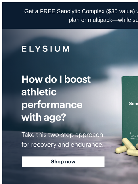 Pairing our Senolytic Complex with Signal has big benefits. Get a FREE Senolytic Complex ($‌3‌5 value) with the purchase of a Signal plan or multipack—while supplies last! ELYSIUM | How do I boost