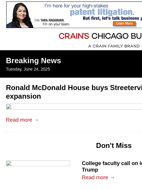 crainalerts newsletter: Ronald McDonald House eyes expansion