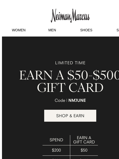 neimanmarcus newsletter: Your $50–$500 gift card is here