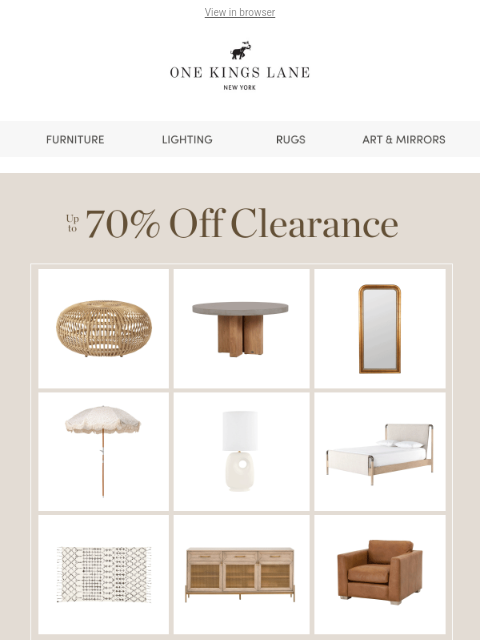 onekingslane newsletter: Up to 70% Off is Waiting for You 👀