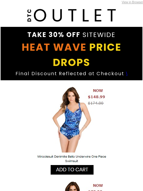 dtcoutlet newsletter: Heat Wave Price Drops 😎 30% Off Swimwear 